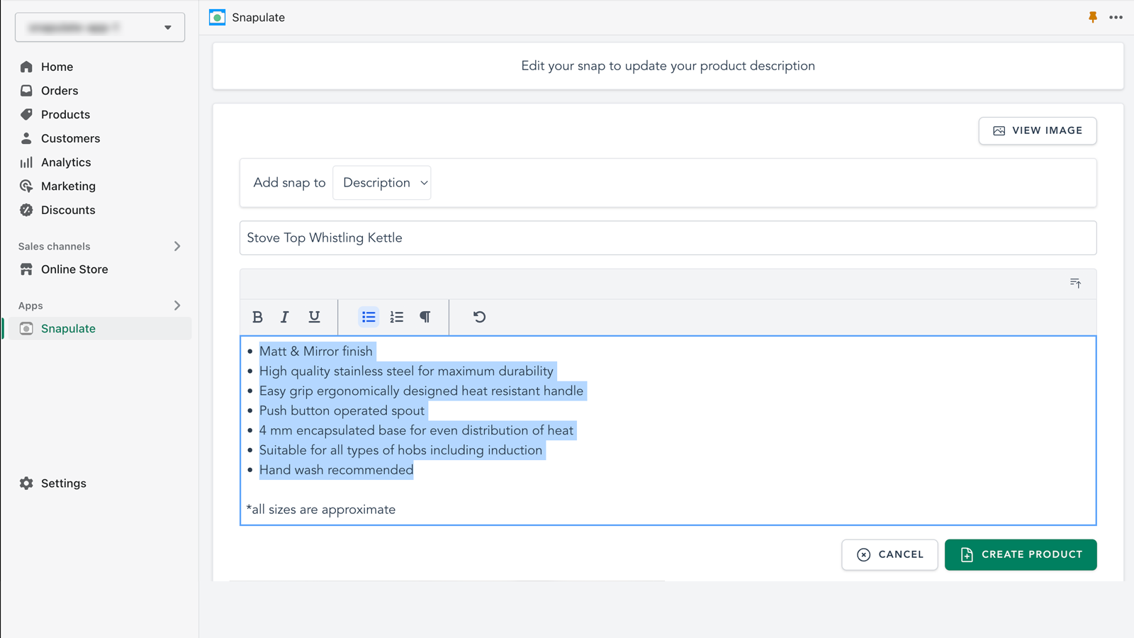 Snapulate Seite nach Textextraktion