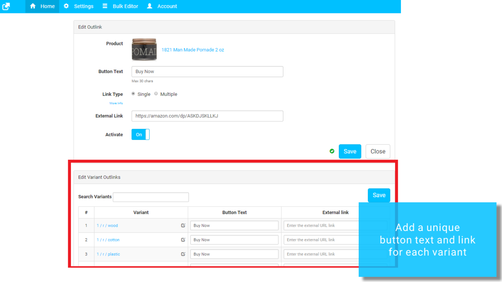 Variant level external links