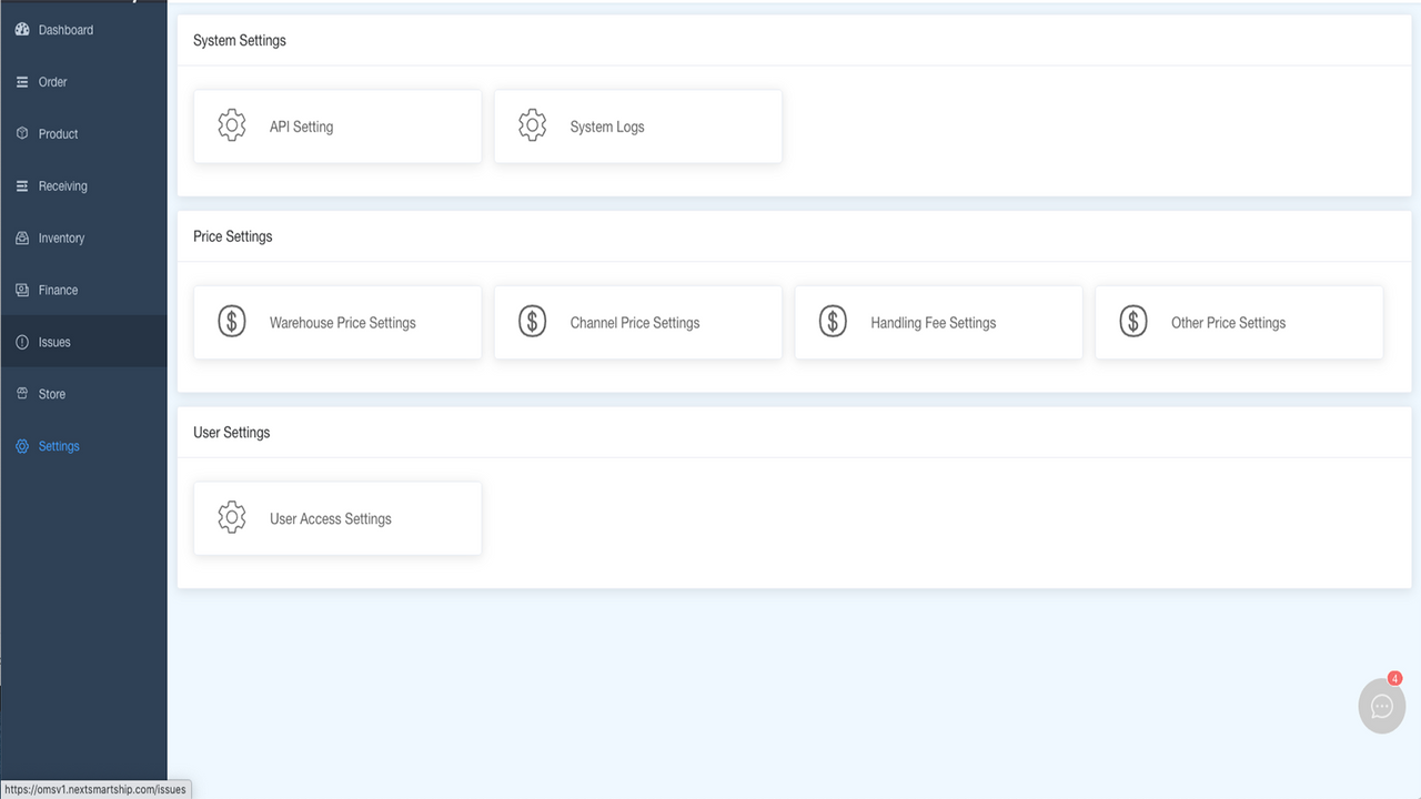 Página de configuración de la aplicación