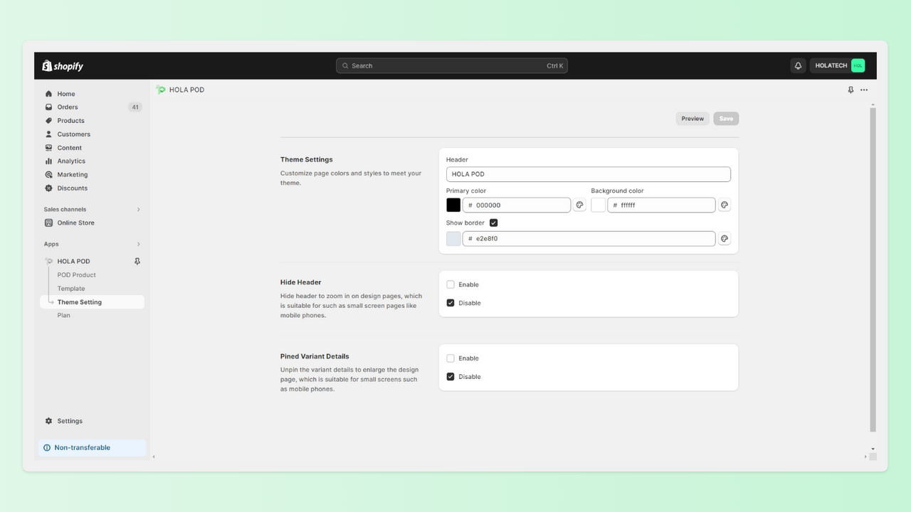 configuración del tema