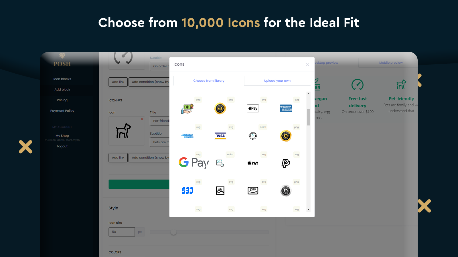 Wählen Sie aus 10.000 Icons für die ideale Passform