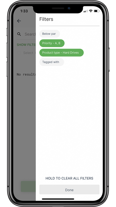 Cycle count filtering by par level, priority, type, and tags