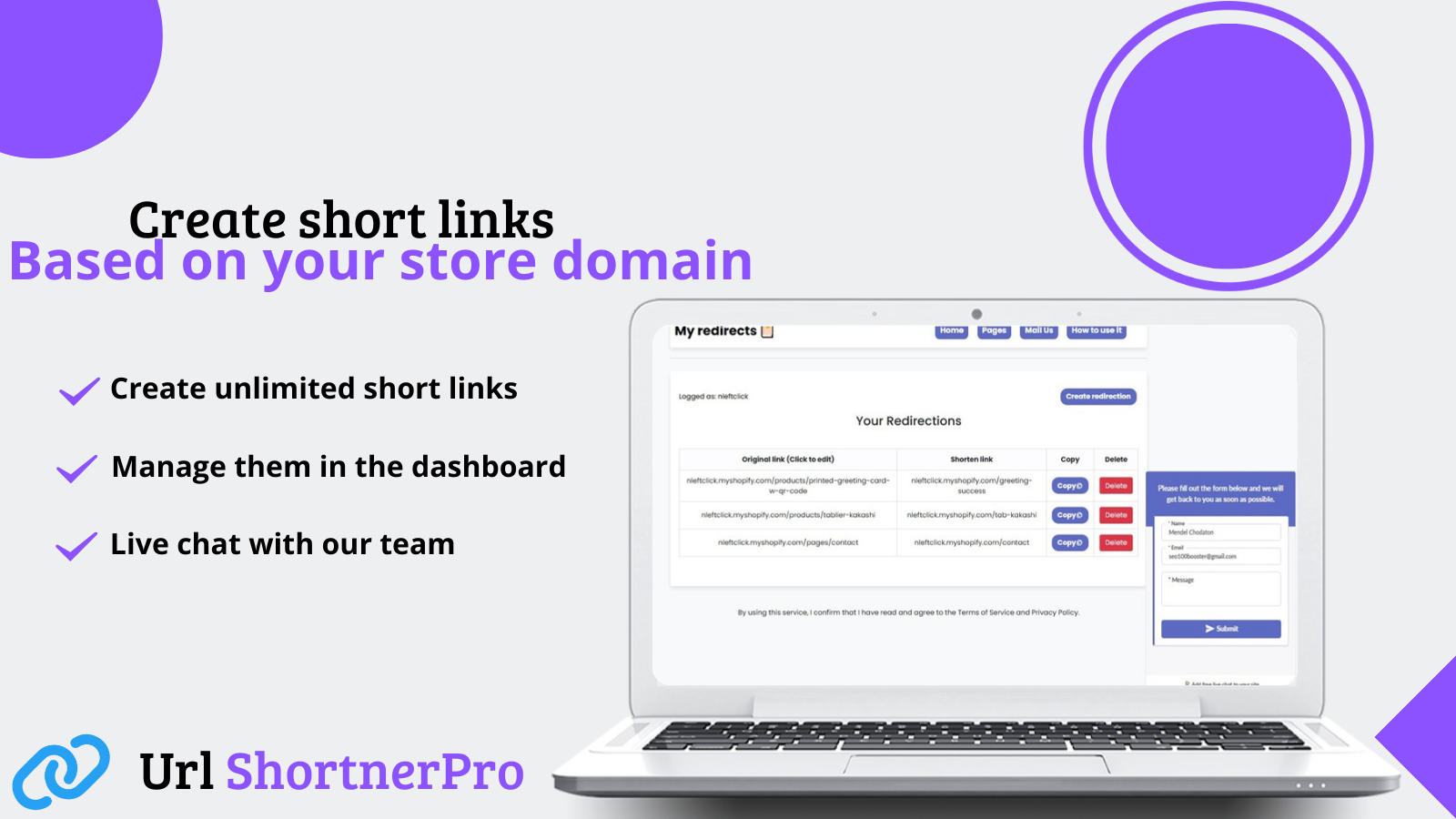 Create unlimited short URLs based on your store's domain.