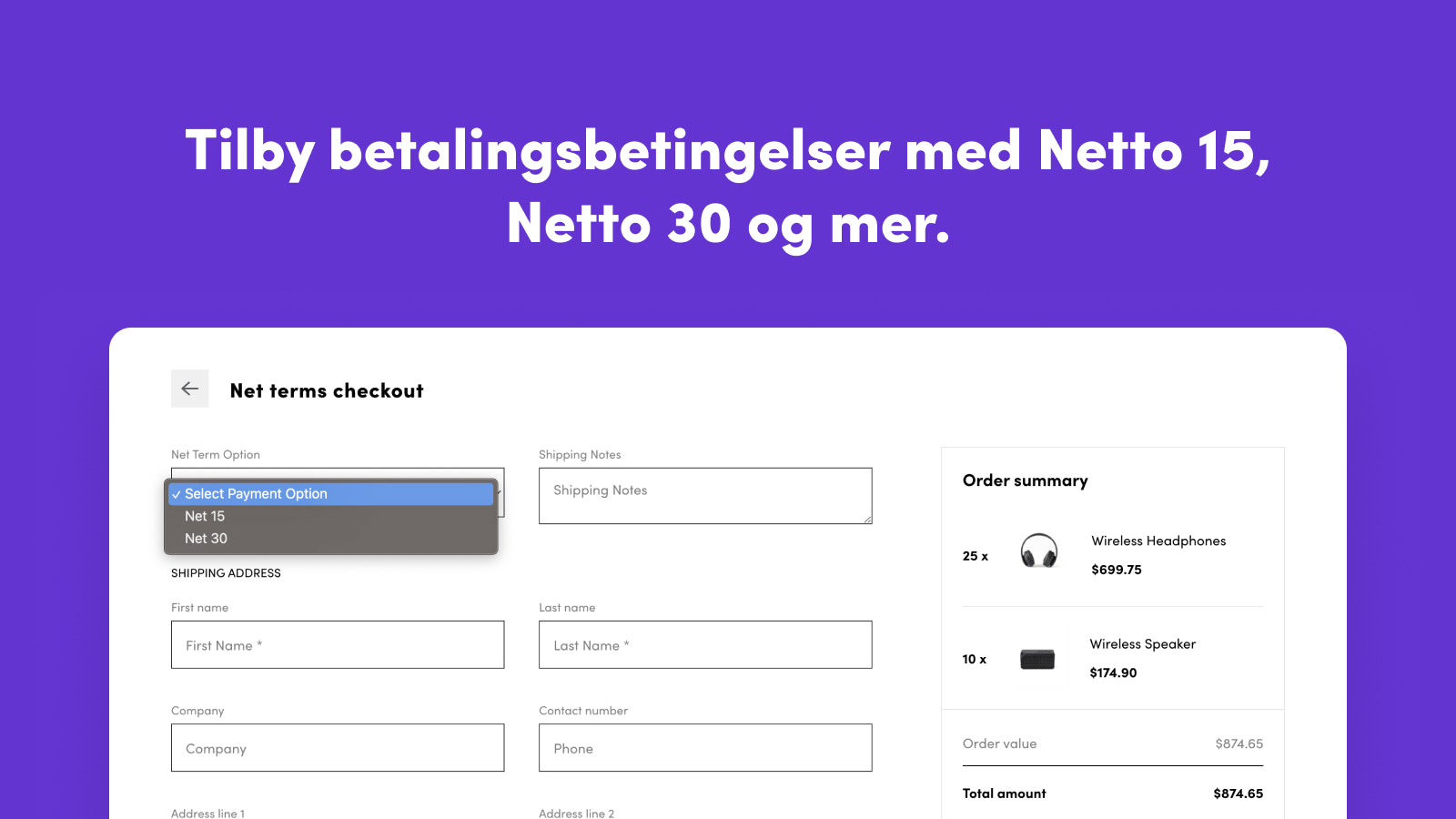 Offer payment terms with Net 15, Net 30 and more