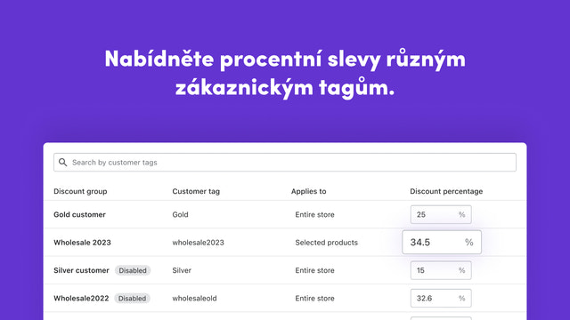 Offer percentage discounts to different customer tags