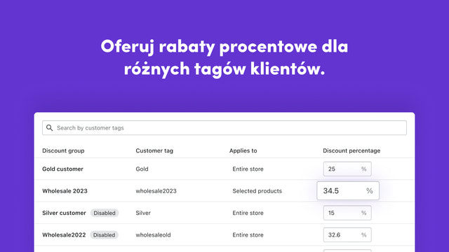 Offer percentage discounts to different customer tags