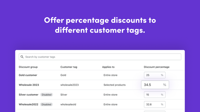 Ofereça descontos percentuais para diferentes tags de clientes