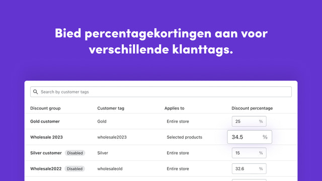 Offer percentage discounts to different customer tags