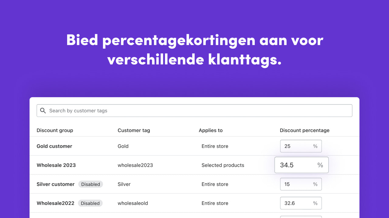 Offer percentage discounts to different customer tags