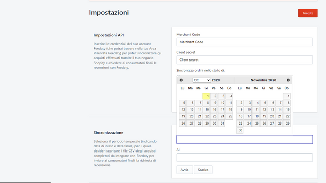 Date picker per recupero ordini pregressi