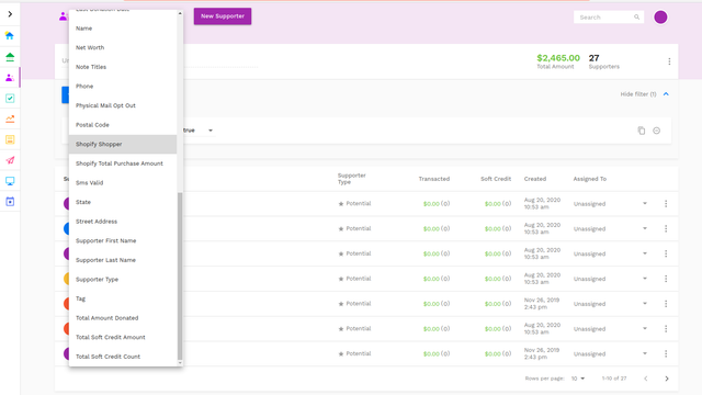 Filter by shopper or purchase amounts