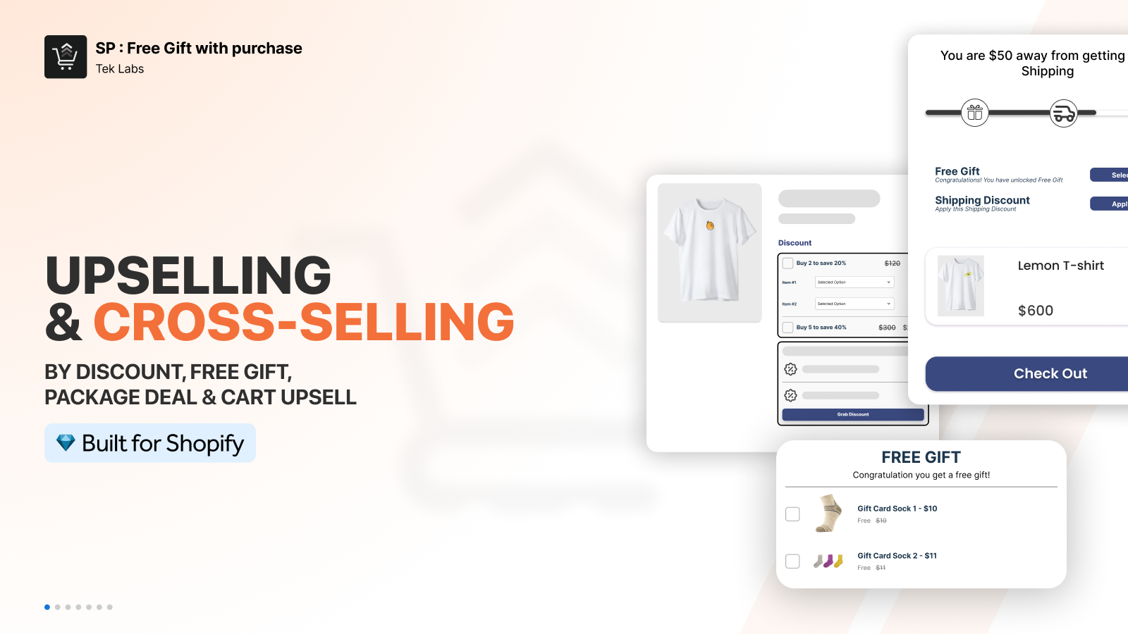 Upsell & cross-sell by free gifts, discount and package deals