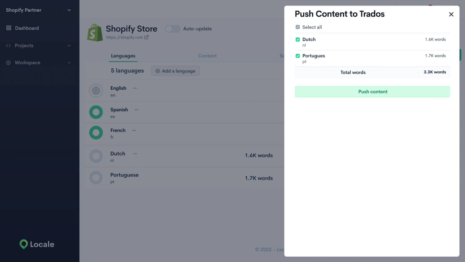 Screen showing the details of content to be pushed to your TMS.