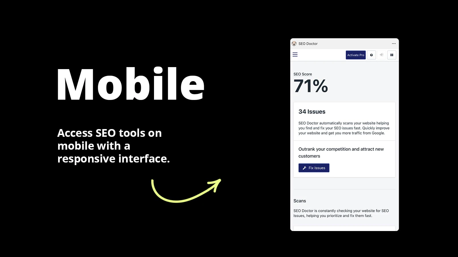 Mobiel - Toegang tot SEO-tools op mobiel met een responsieve interface