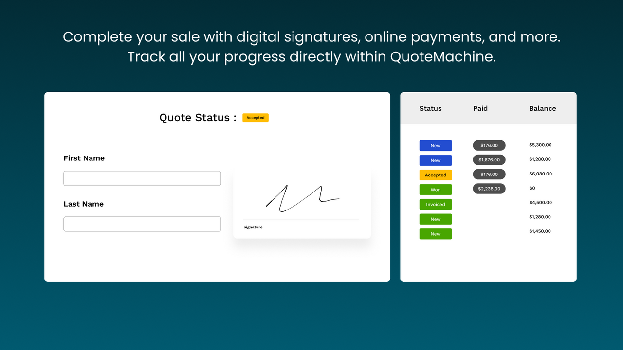 Close the sale with signature, payments, custom forms & more.