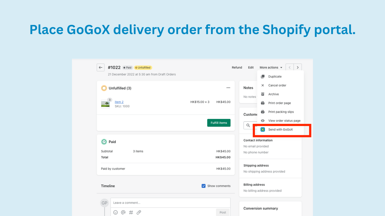 Sélectionnez "Envoyer avec GoGoX" dans "Plus d'actions"