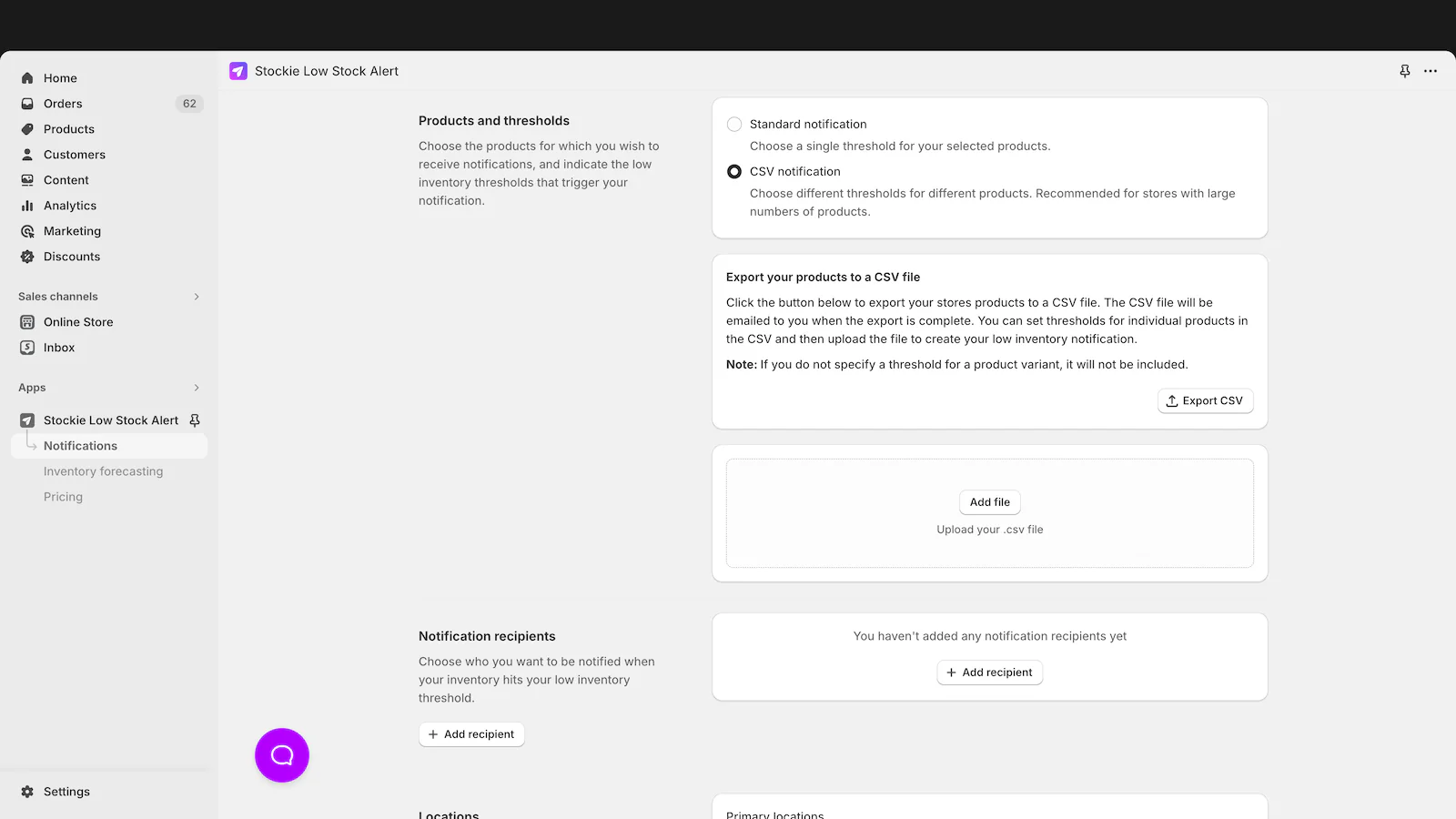 CSV notifications