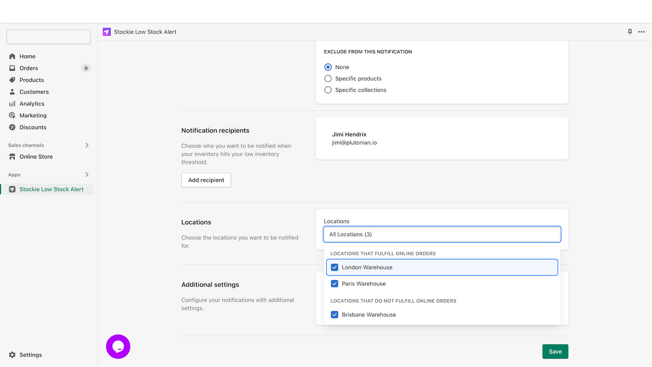 Seleccionando ubicaciones para una notificación