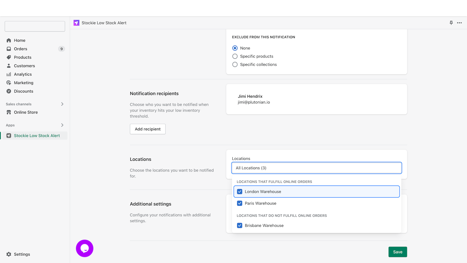 Seleccionando ubicaciones para una notificación