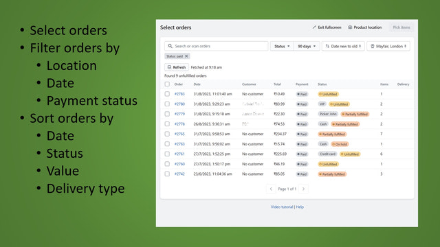 Sélectionnez les commandes dans l'application