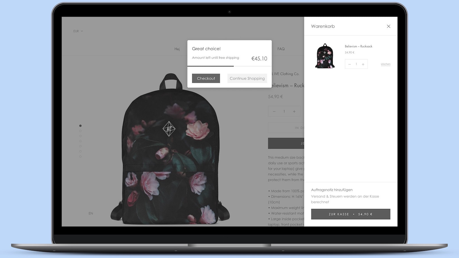 Gratis Fragt Popup – Brugerdefineret popup på online butik (Desktop)