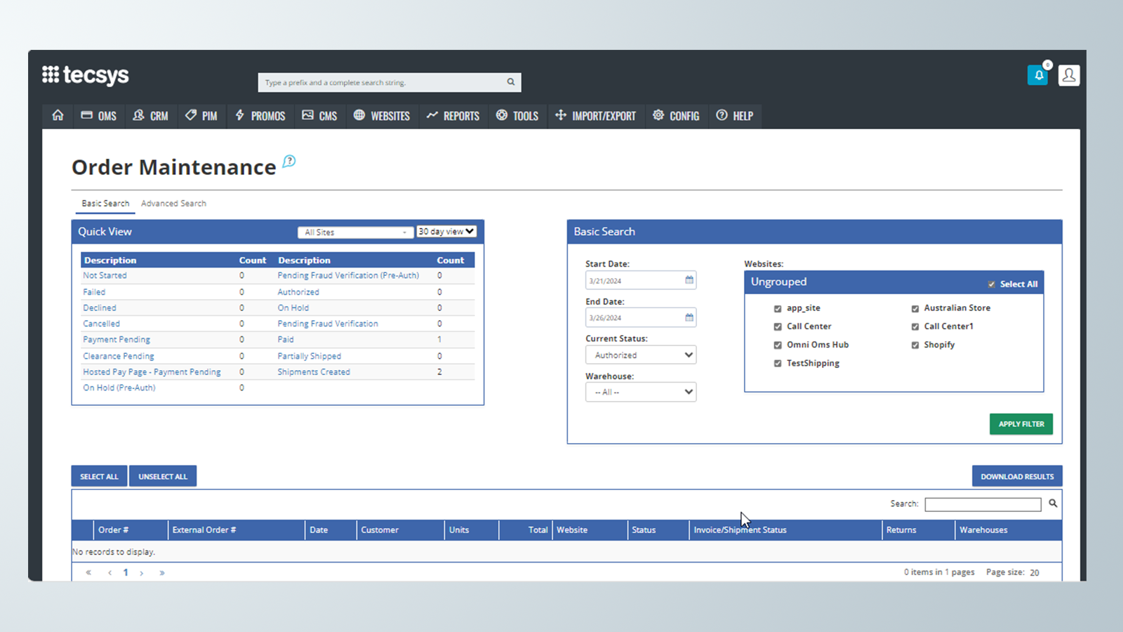 OrderDynamics Order Management Screenshot