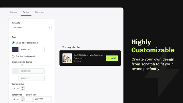 La venta adicional en página de producto de Shopify Essential es altamente personalizable