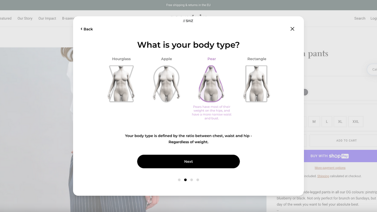 visual body shape questions for customer selection