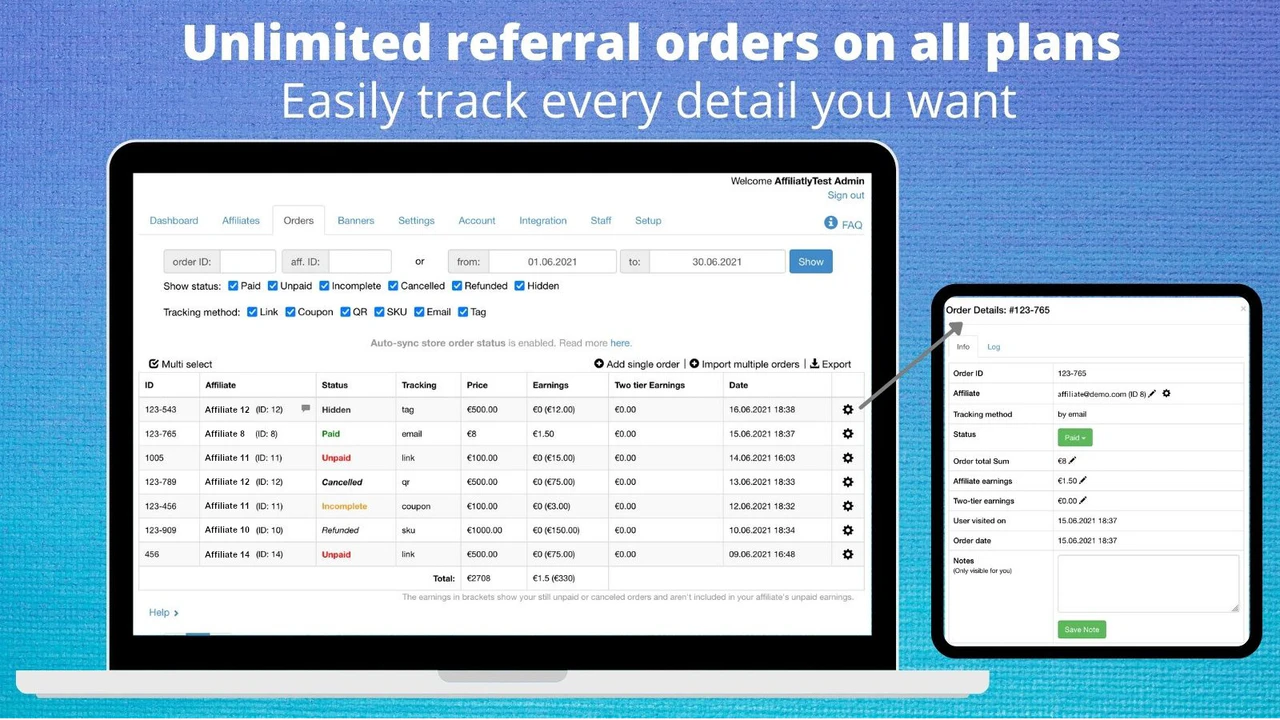 Pedidos de referência ilimitados - Rastreie todos os detalhes de suas referências