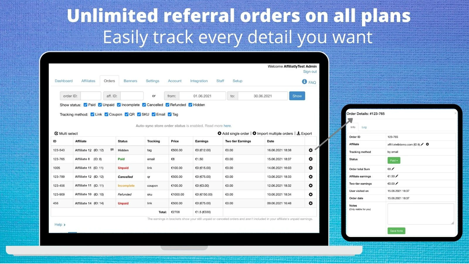 Commandes de référence illimitées - Suivez chaque détail de vos références