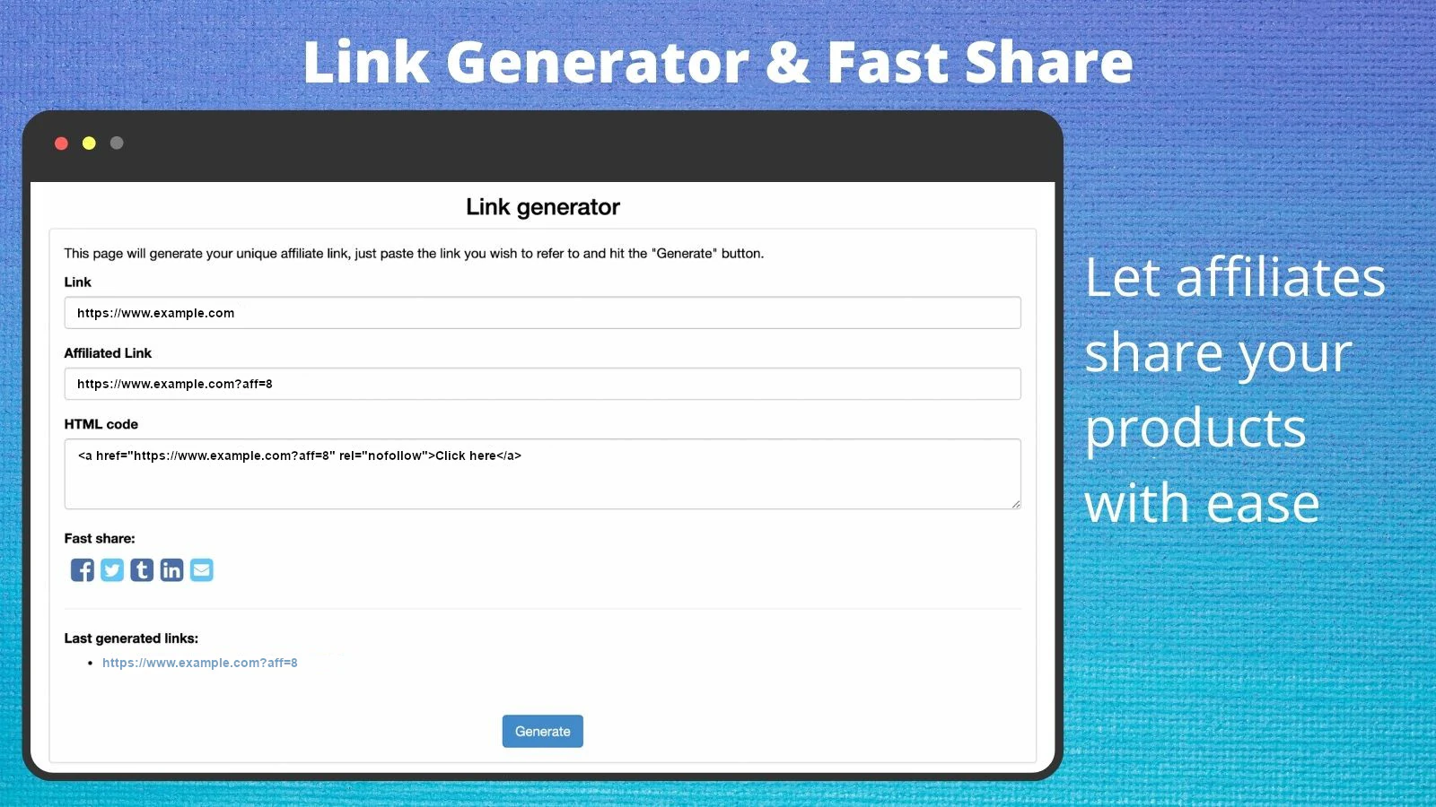 Link Generator - Lad affiliates dele dine produkter med lethed