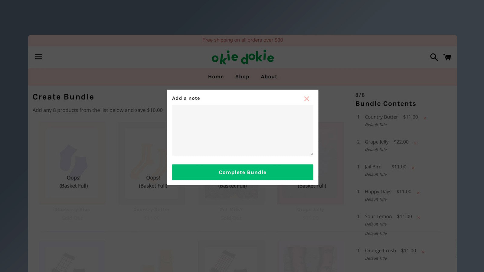 Administrador de Shopify para configurar tus cestas personalizables.