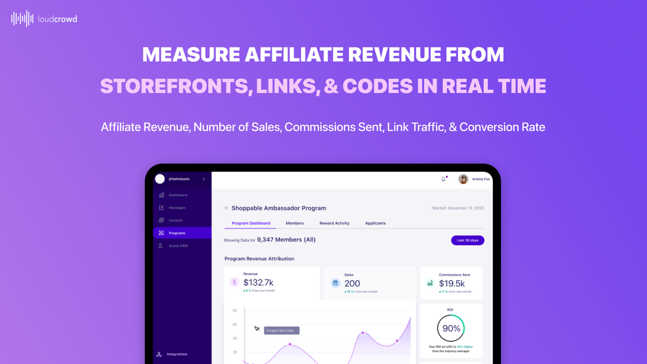 Paneles de Ingresos de Tienda / Afiliado de LoudCrowd