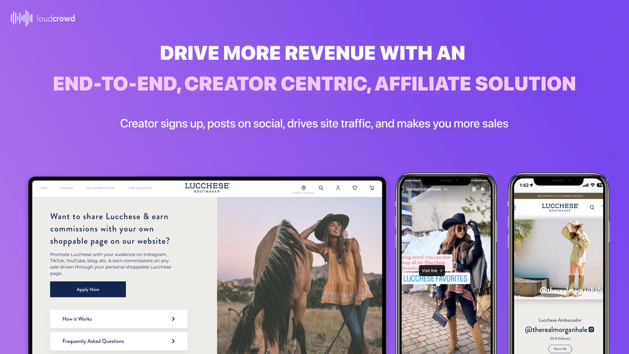 LoudCrowd Storefront Creator or Affiliate Journey on Social