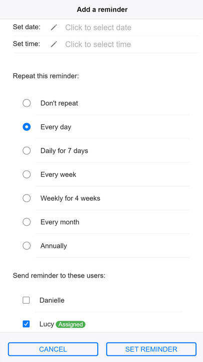 Add reminder to task and messages