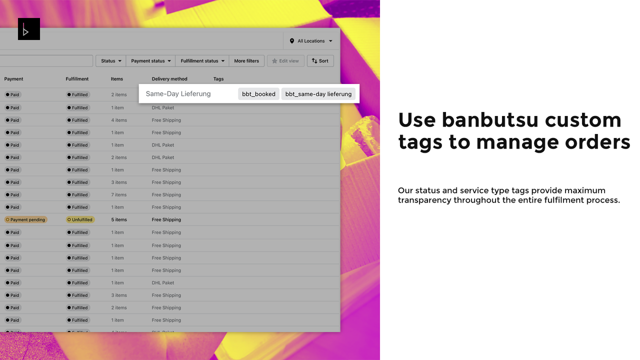 Use as tags personalizadas do banbutsu para gerenciar seus pedidos