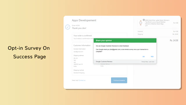Google Customer Review opt-in survey pop-up on checkout page