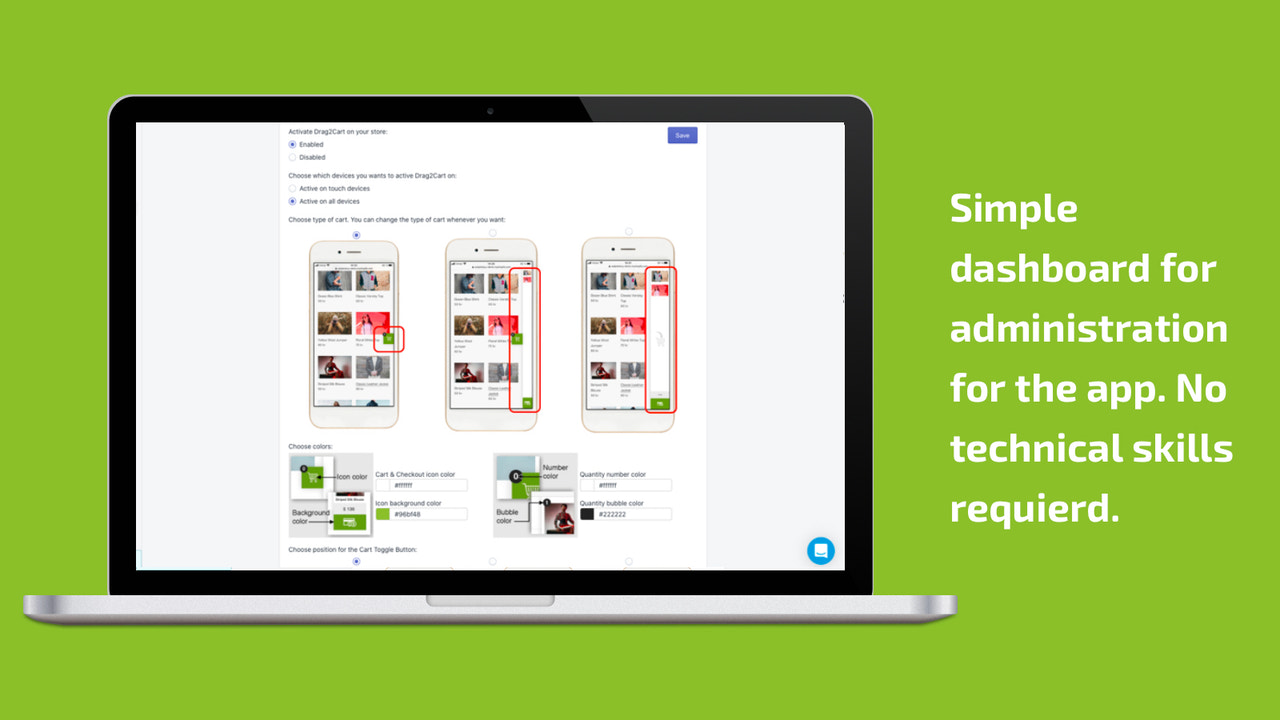 Dashboard, Drag2Cart, Admin, Eenvoudige installatie