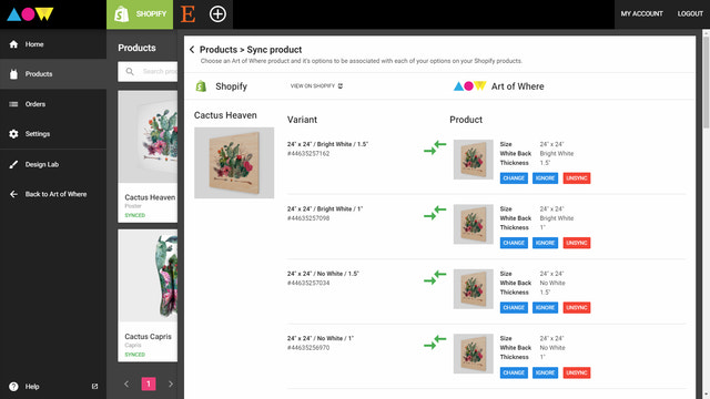 Synchronisez vos annonces Shopify existantes avec Art of Where
