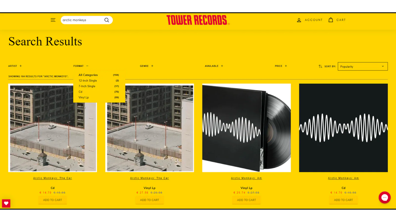 Filtrage dans les collections pour Tower Records