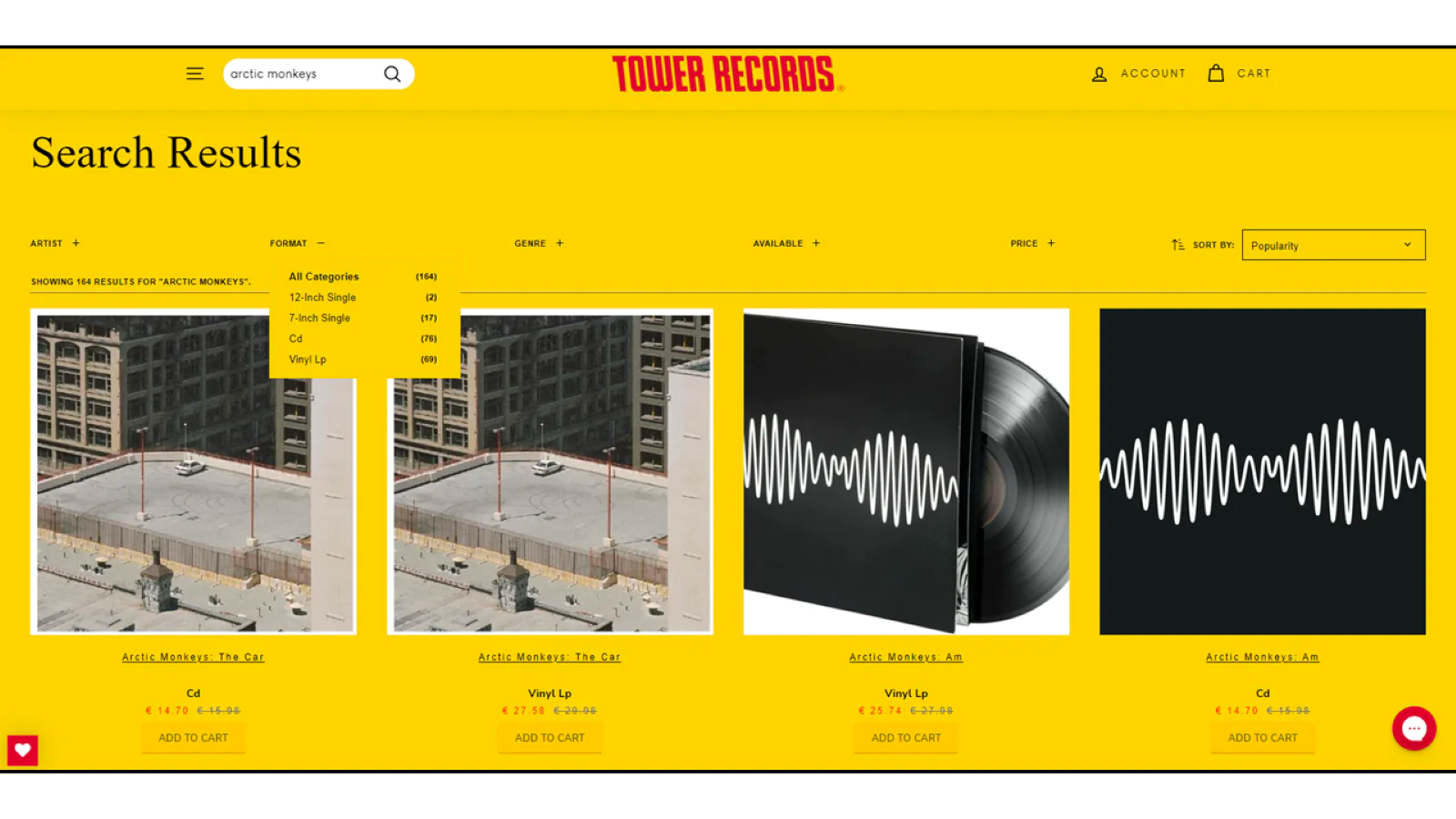 Filteren in Collecties voor Tower Records