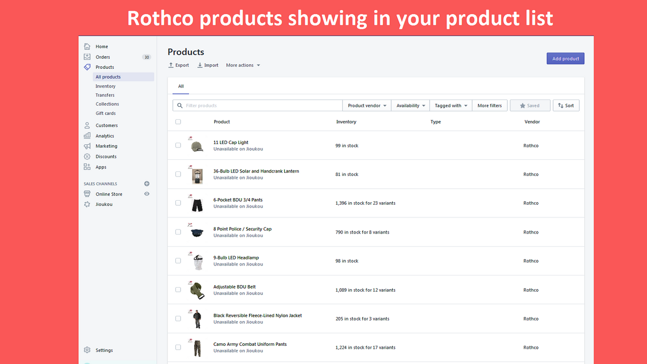 Produto Rothco exibido em sua lista de produtos