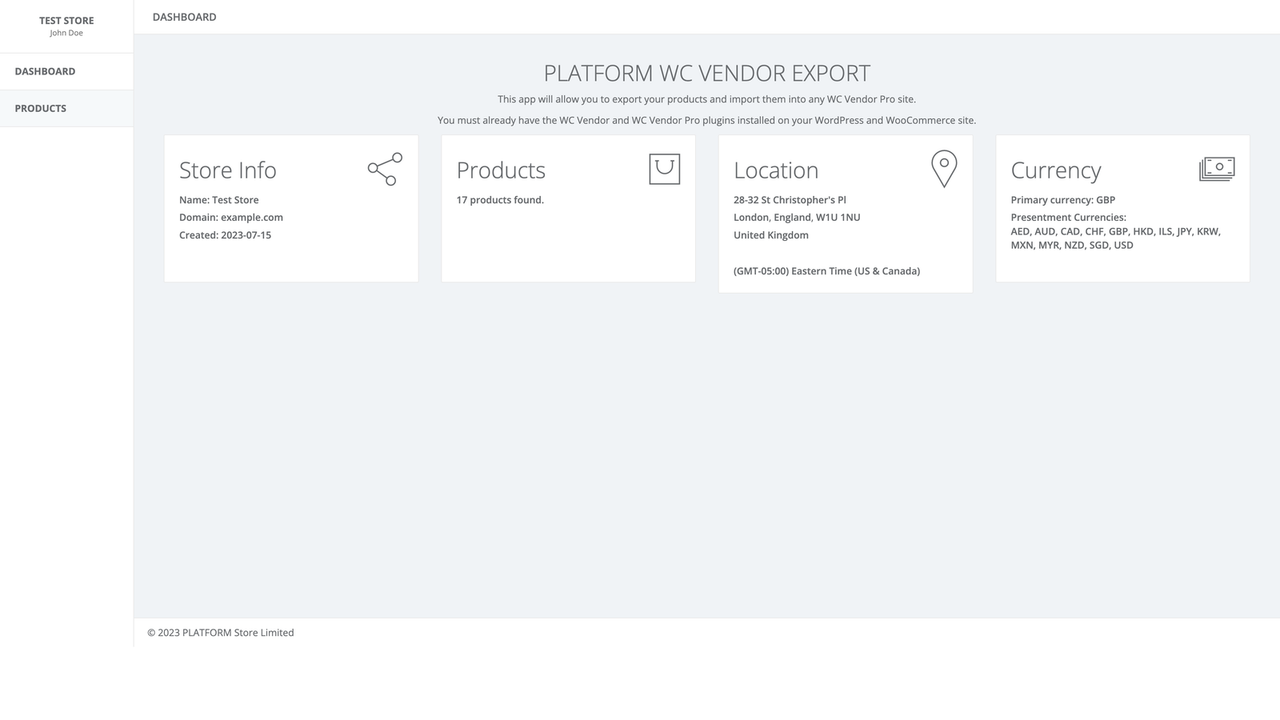 PLATFORM WC Vendor Export Screenshot