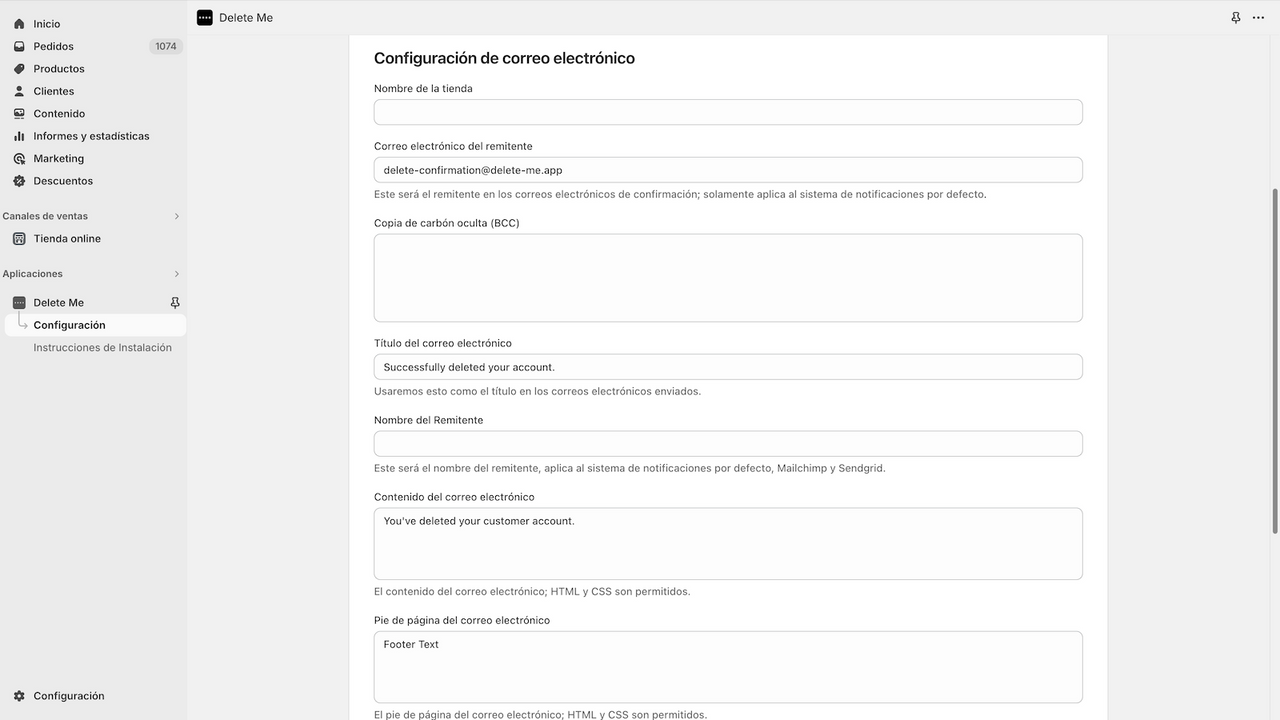 Configuración de notificaciones de eliminación