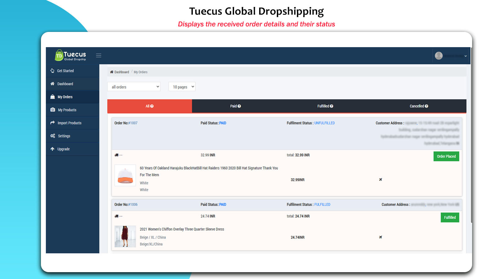 Tuecus India Dropshipping Screenshot