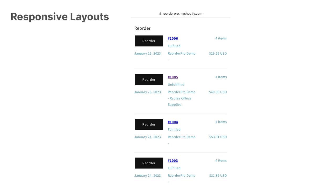 Responsive Mobile view of Reorder Panel