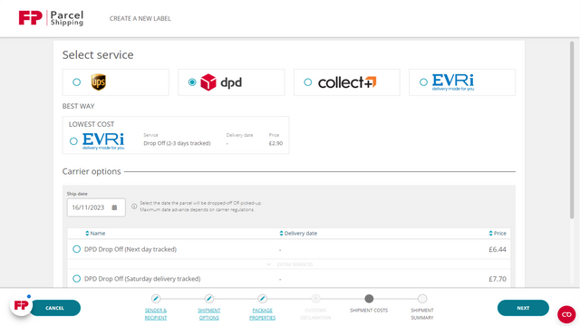 Compare serviços de envio e custos