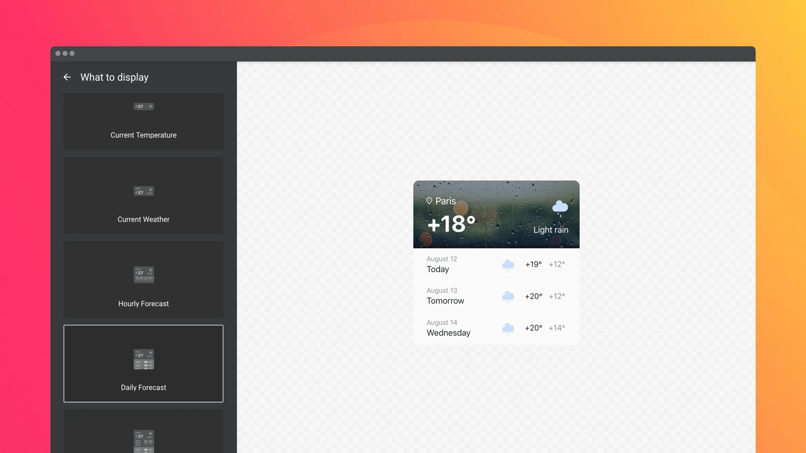 Elige uno de varios diseños con diversos datos y período de pronóstico