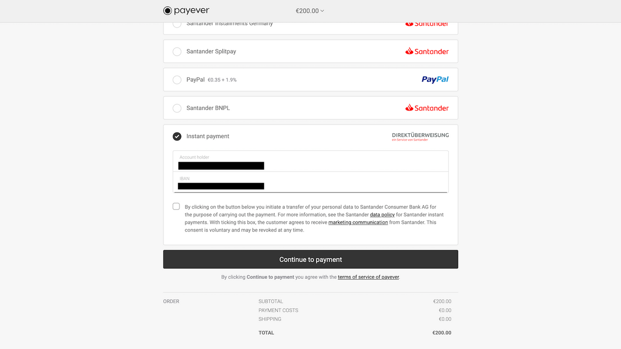 Instant Payment - en service af Santander 