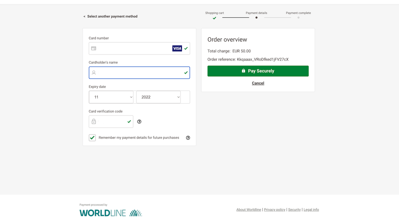 Visa payment method